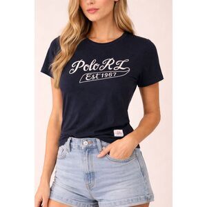 Polo Ralph Lauren Embroidered Graphic Tee | Black Script Logo | Size XL
